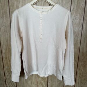 Cream Cotton Long Sleeve Henley Shirt Medium LL Bean Thermal